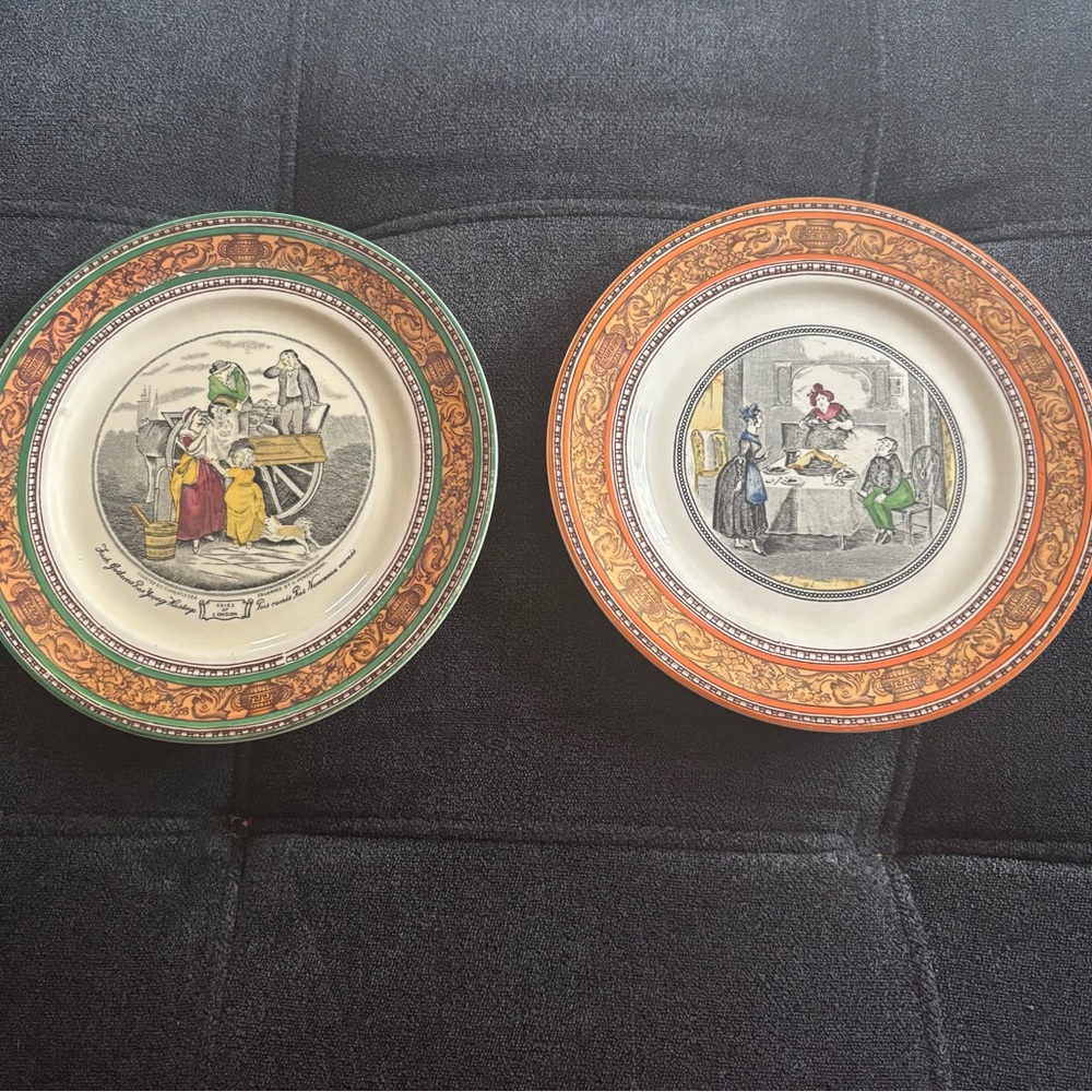 Set of 2 Vintage 7” English Decorative Plate with Intricate Design Names Below